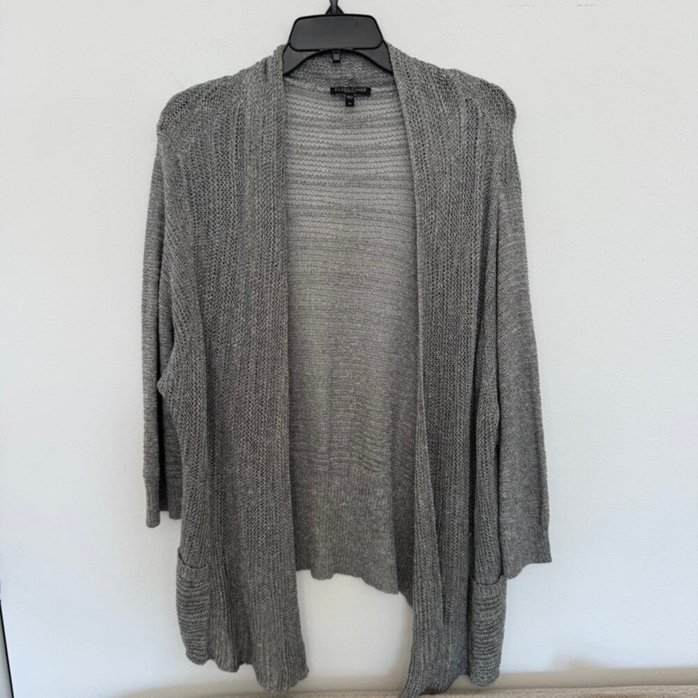 Eileen Fisher Variegated Linen Silk Open Knit Cardigan Gray Woman 1X Lagenlook